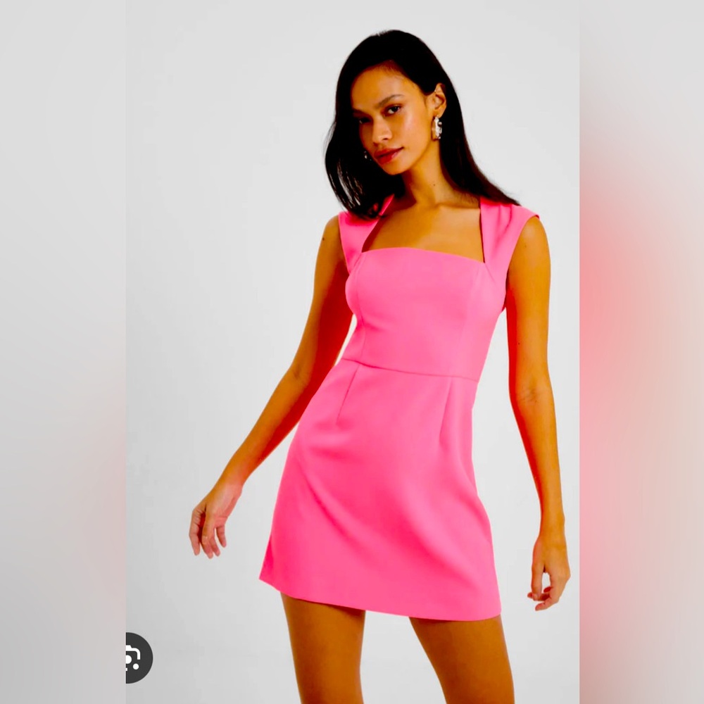 NWT FRENCH CONNECTION Whisper Ruth Square Neck Dress, Neon Rose, size 6